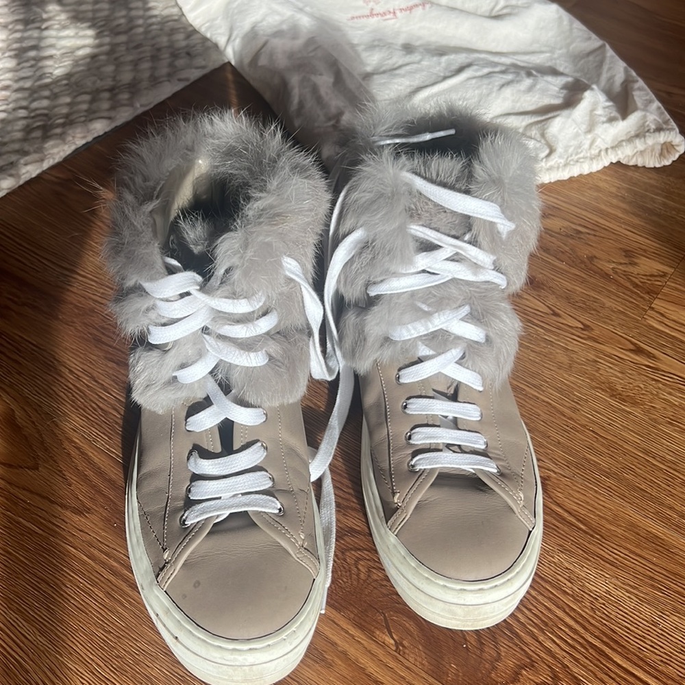 Salvatore Ferragamo Fur-Trimmed Leather Sneakers - Picture 3 of 13